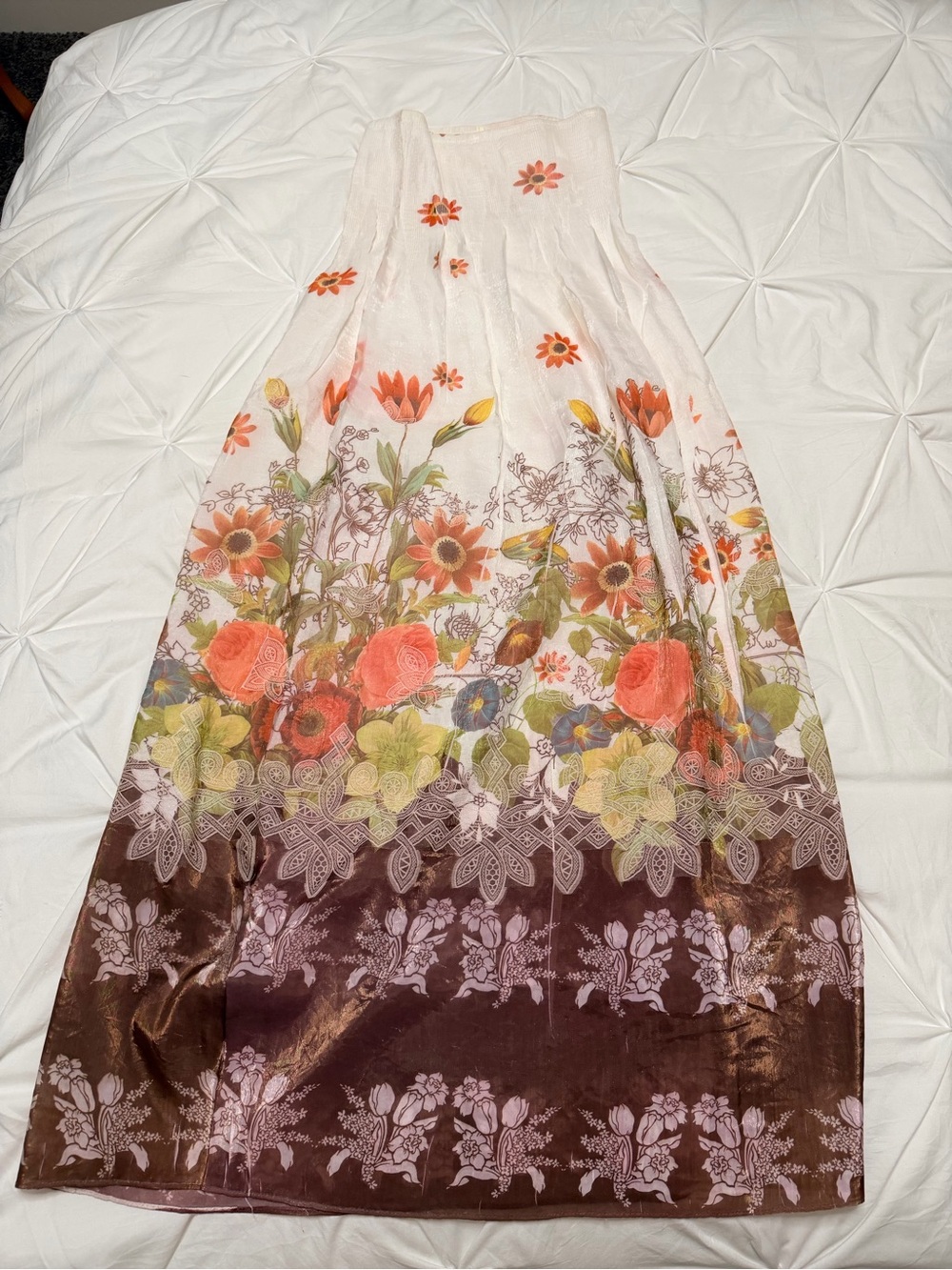 Floral Ombre Maxi Dress in White, Coral & Brown